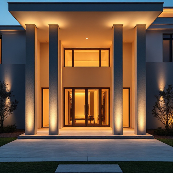 Modern villa girişinde slim sütun modelleri