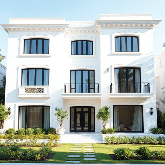 Dekoratif cephe elemanlarıyla modern lüks villa